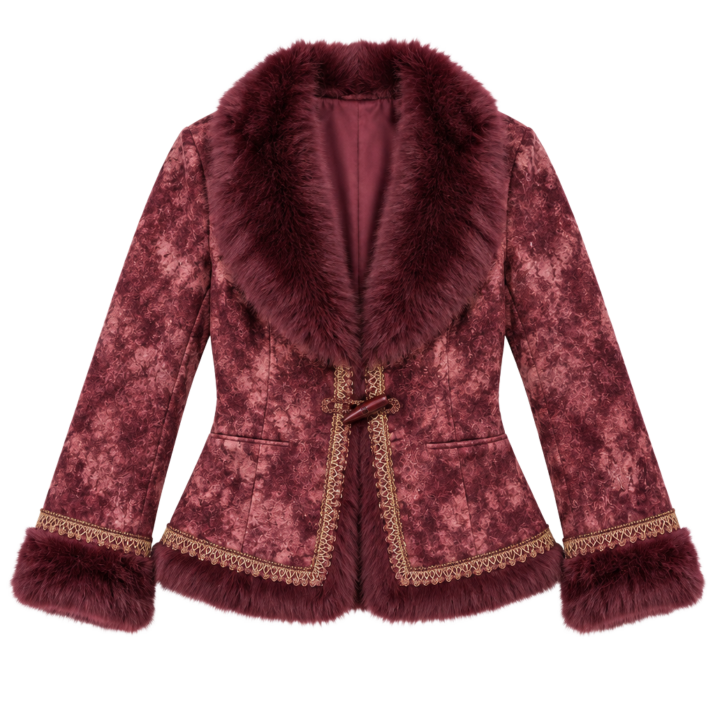 Pretty Angel Women’s M Burgundy Faux Fur Jacket Y2K Boho Western NWOT 1