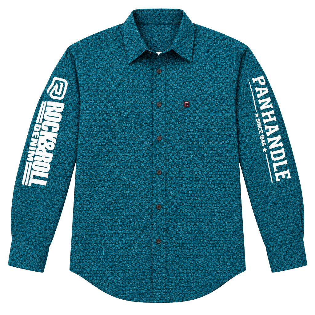 Panhandle Tuf Cooper Men’s M Western Shirt Rodeo Cowboy Pearl Snap Teal 1