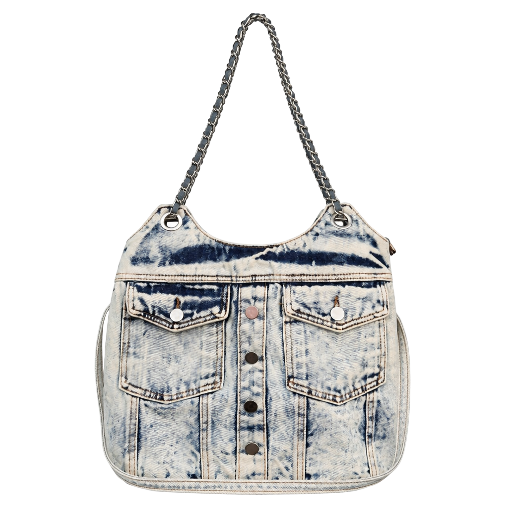 Y2K Denim Shoulder Bag: Harajuku Style Tote With Chain Strap - , 1