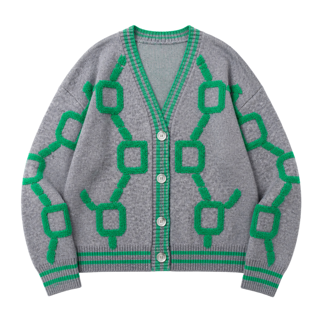 Women's Geometric Color Block Button Down Cardigan Sweater 1