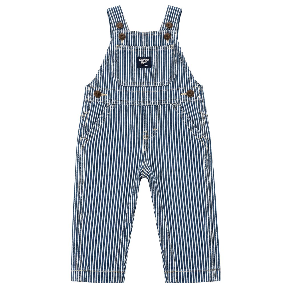 Baby B'gosh Striped Overalls Size 9M Blue White Denim 1