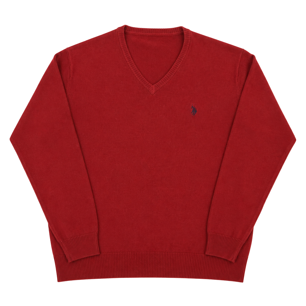 U.S. Polo Assn. Men's Red V-Neck Sweater with Embroidered Logo, Size S 1