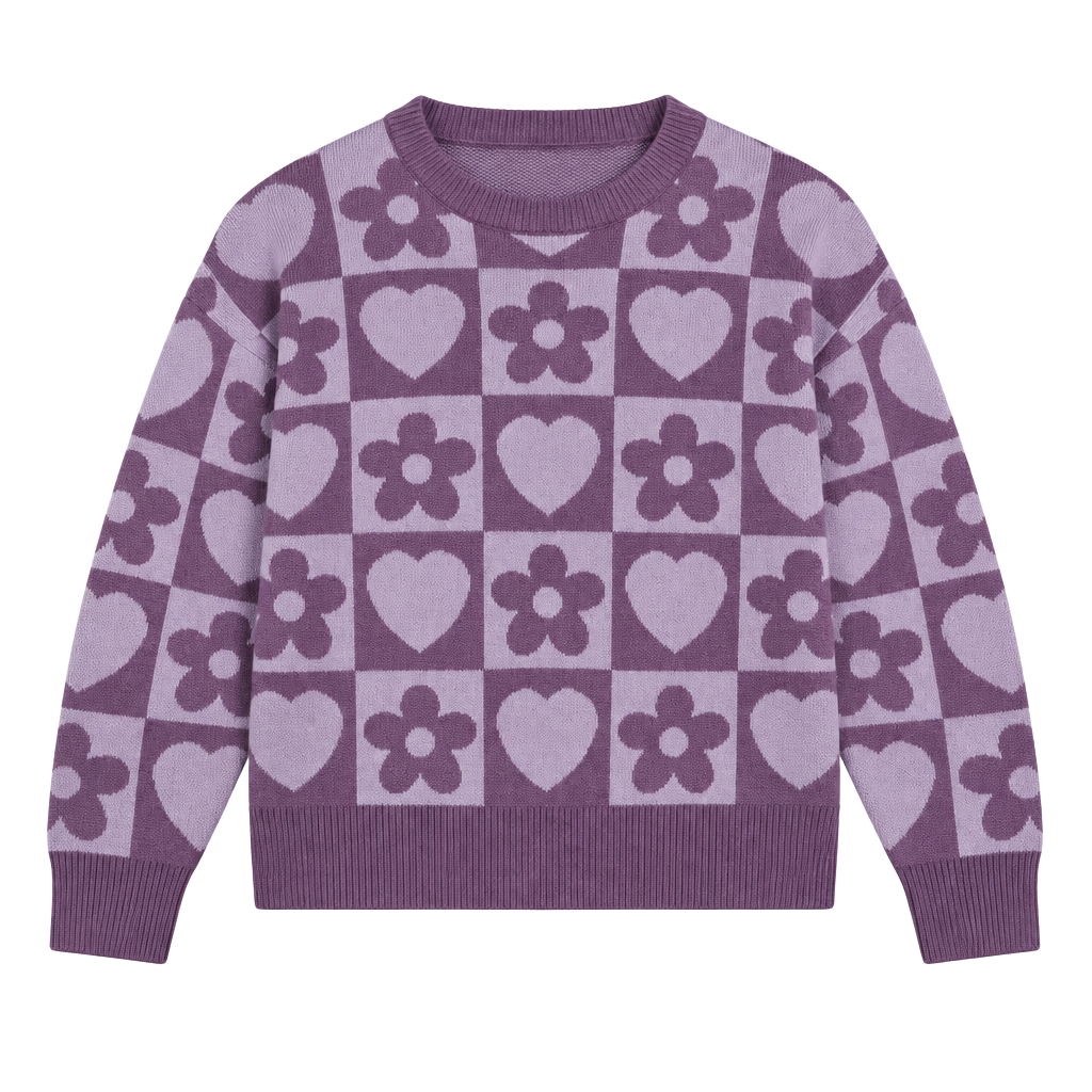 Debut Purple Heart and Flower Sweater Size M 1