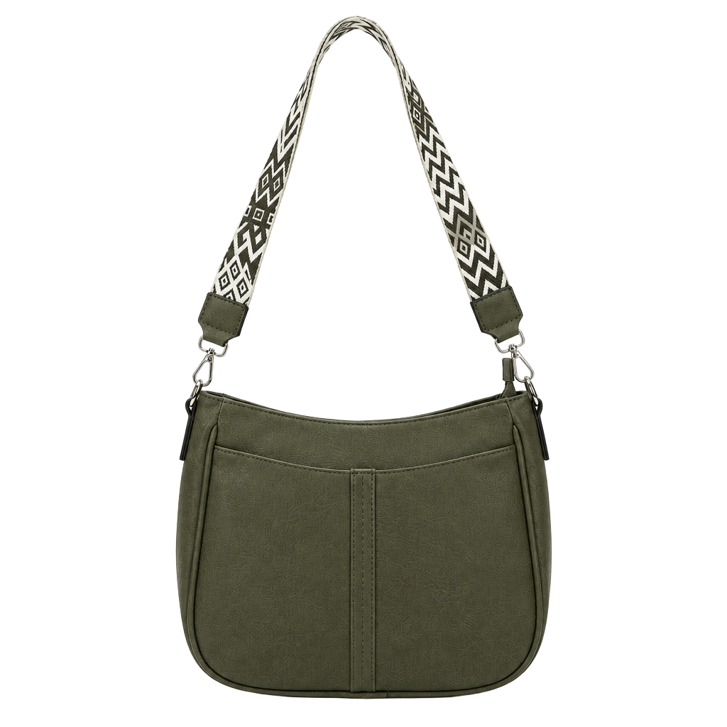TANTOMI Crossbody Bag Green Vegan Leather with Patterned Strap 1