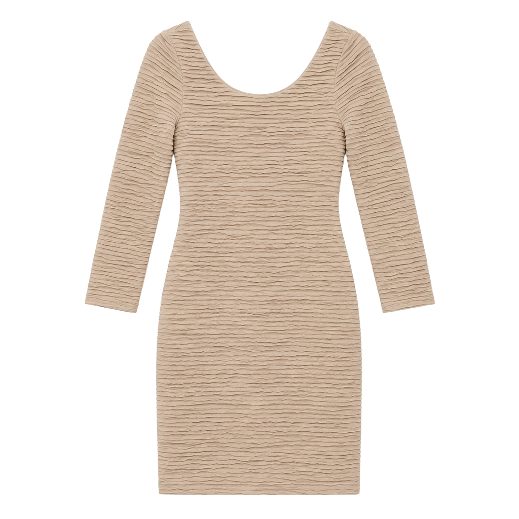 Gianini Textured Long Sleeve Mini Dress Beige 1