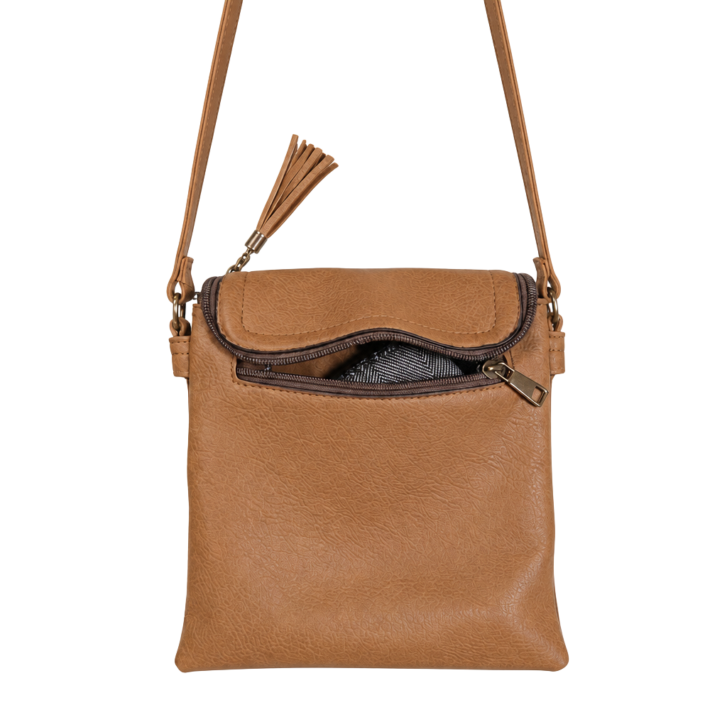Unbranded Brown Pebbled Leather Crossbody Bag with Tassel 1