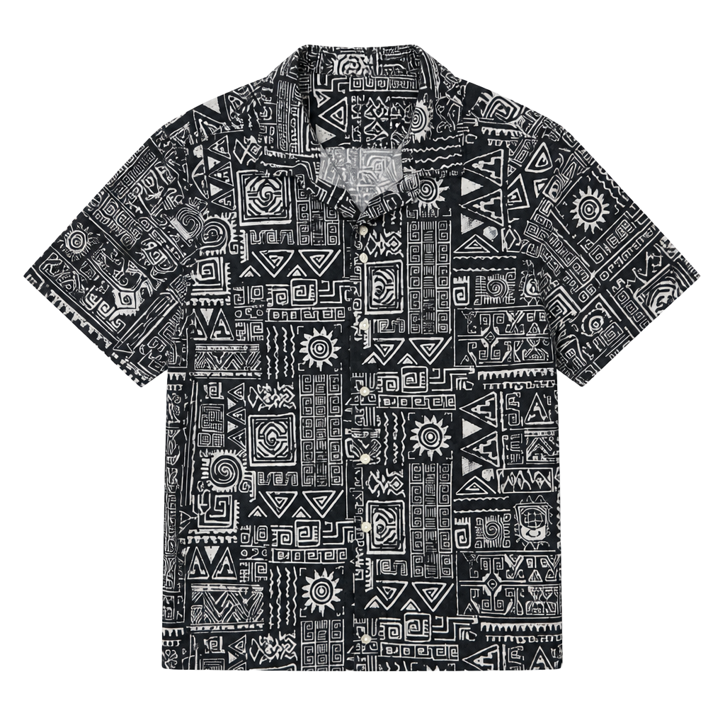 Folk Machu Shirt Size S Black Aztec Linen Blend Short Sleeve 1