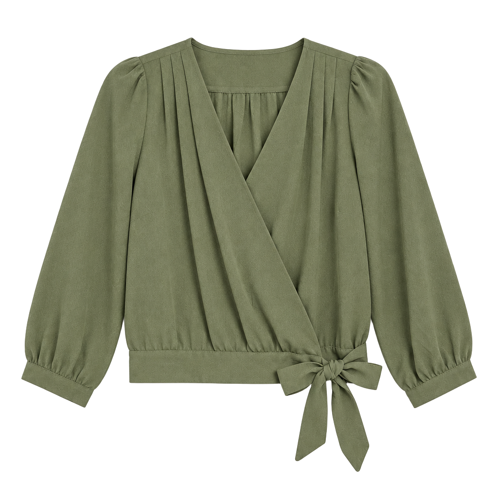 Japna Green Wrap V-Neck 3/4 Sleeve Blouse Size S 1