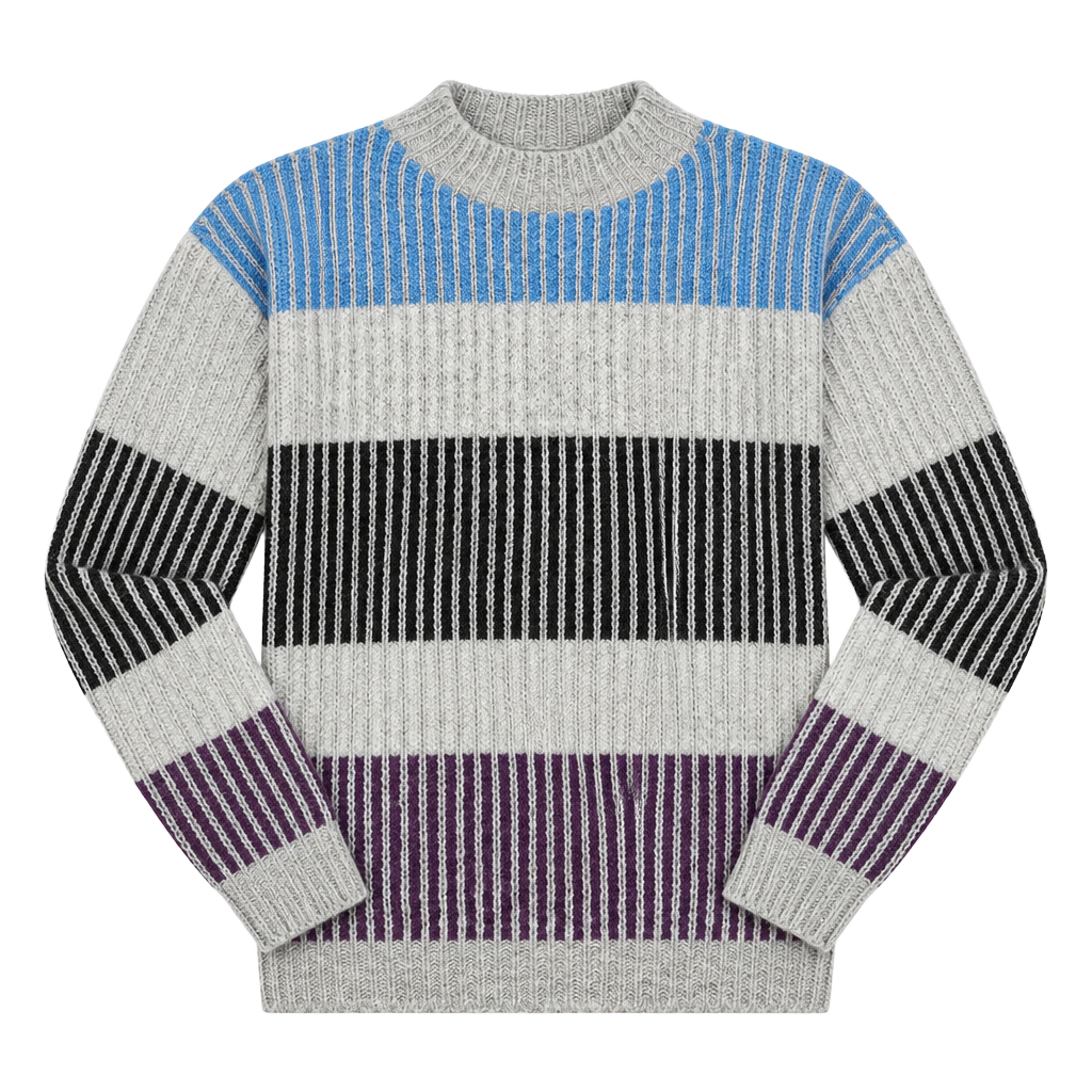 Liz Claiborne Colorblock Striped Crew Neck Sweater Size S Blue Grey Black Purple 1