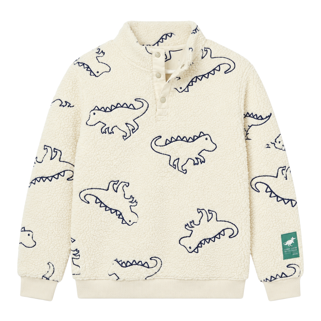 H&M Dino Club Natural Park Sherpa Sweatshirt Size 8-10A White Dinosaur Print 1