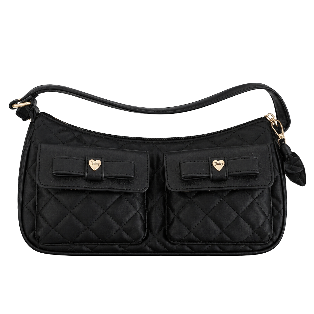Juicy Couture Quilted Shoulder Bag Black Bow Heart 1