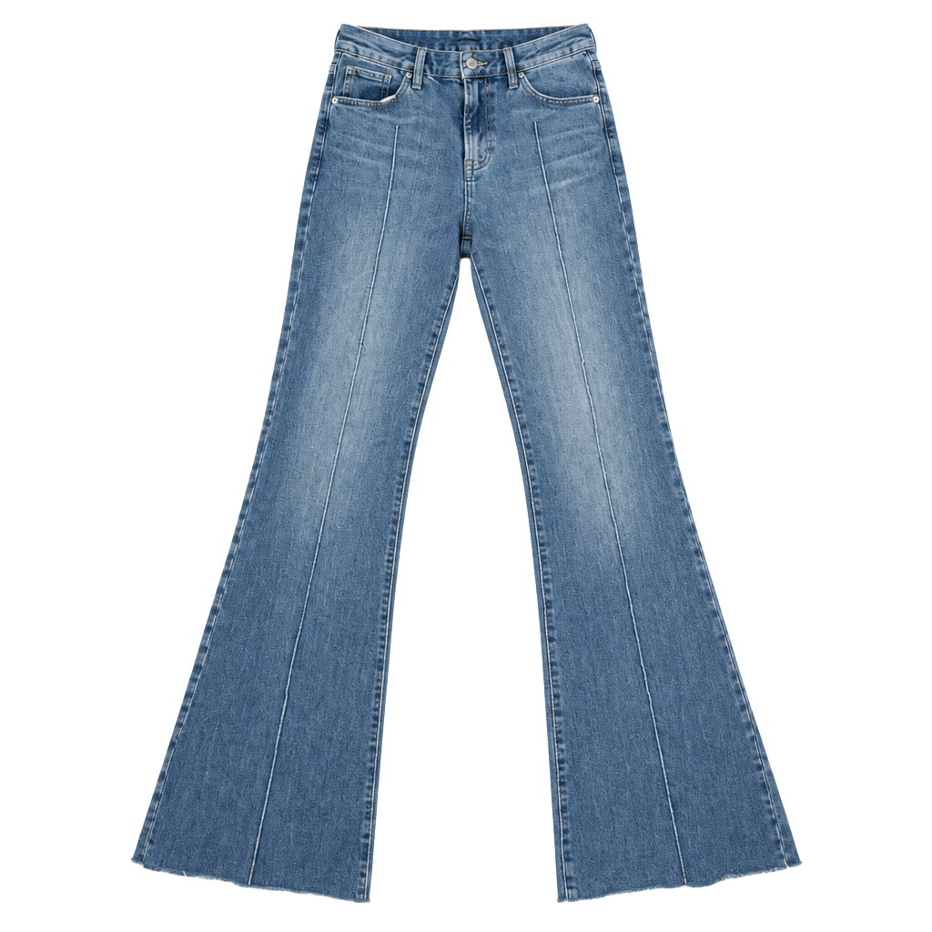 Judy Blue Flare Jeans Front Pintuck Fray Hem Medium Wash Denim 1