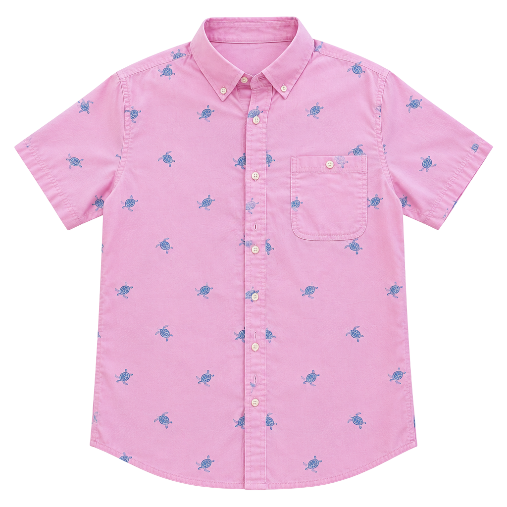 Croft & Barrow Button-Down Shirt Pink Turtle Print Short Sleeve Slim Fit 1
