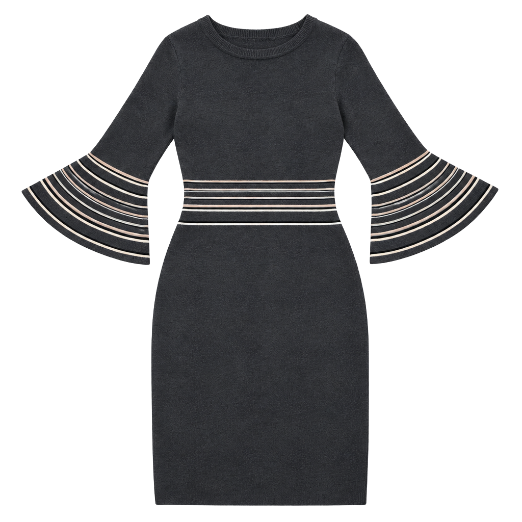 Danny and Nicole Sweater Dress Size L Gray Striped Bell Sleeve 1