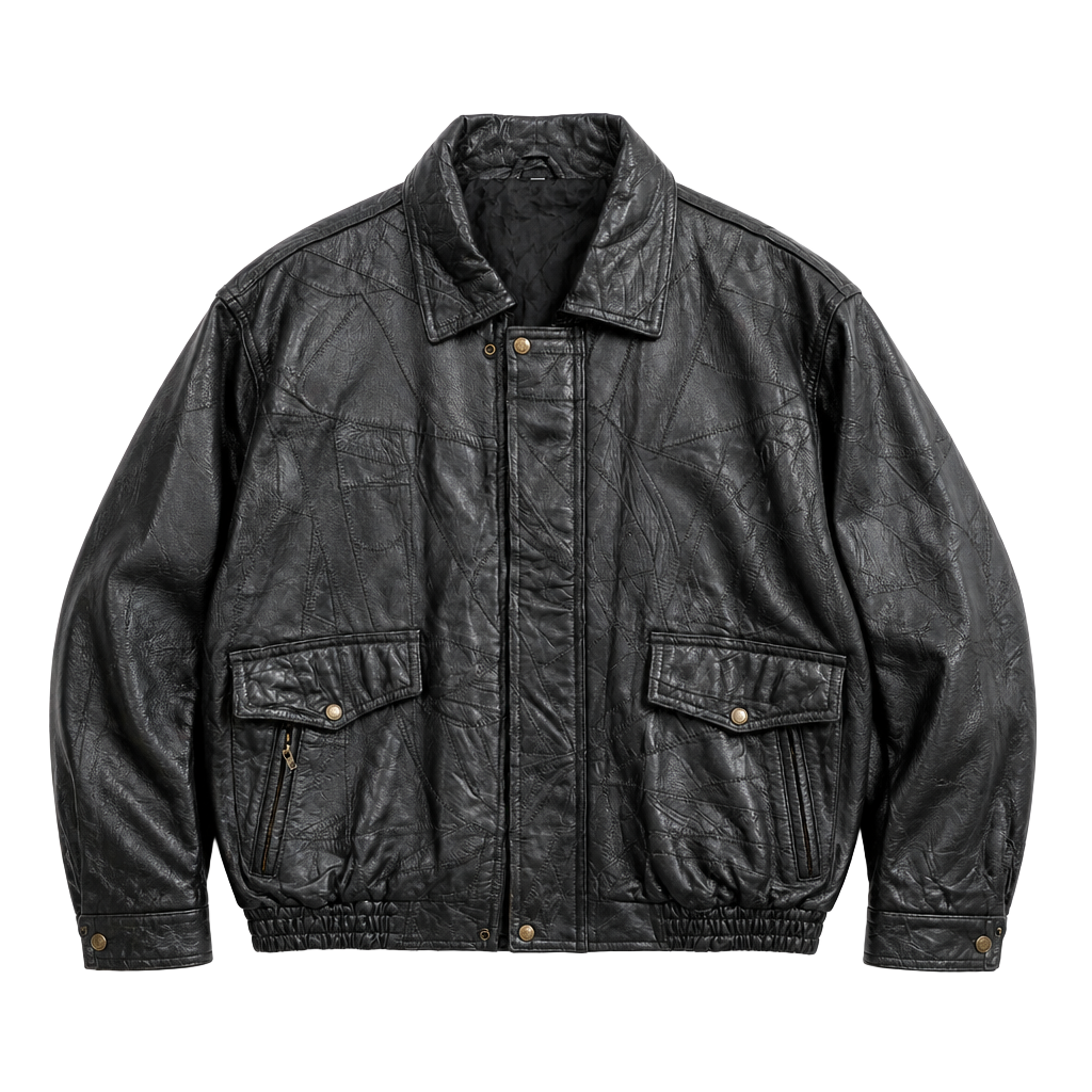 Vintage Patchwork Leather Bomber Jacket Size XXL Black 1