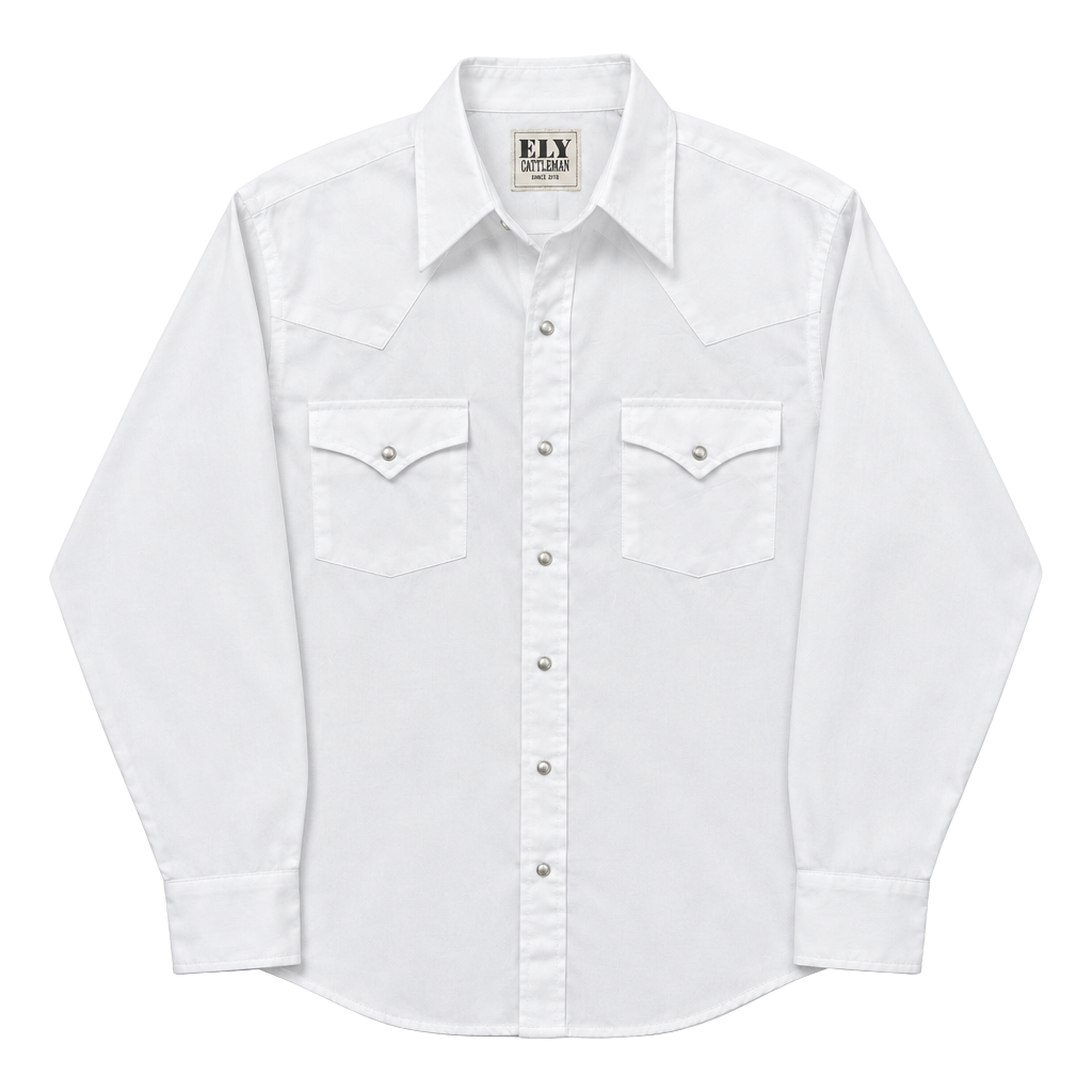 Ely Cattleman Western Shirt Size large White Long Sleeve Pearl Snap 1