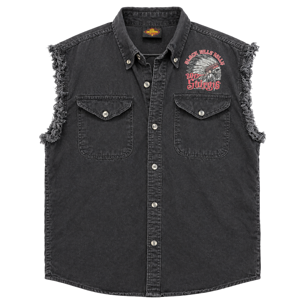 Hot Leathers Sturgis 2017 Size L Sleeveless Black Denim Vest 1