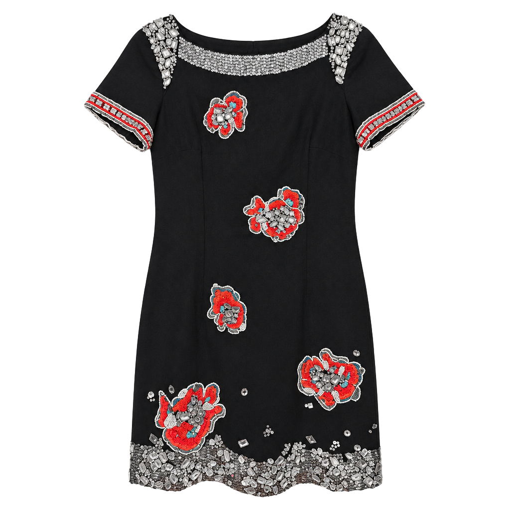 French Connection Embellished Dress Size 6 Black Crystal Beaded 1