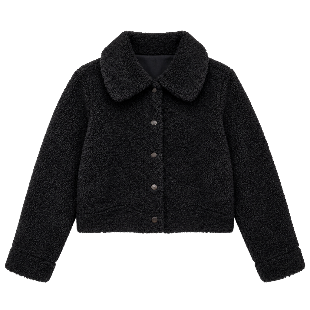 Lululemon Fleece Jacket Size 8 Black Sherpa Cropped Button Up 1