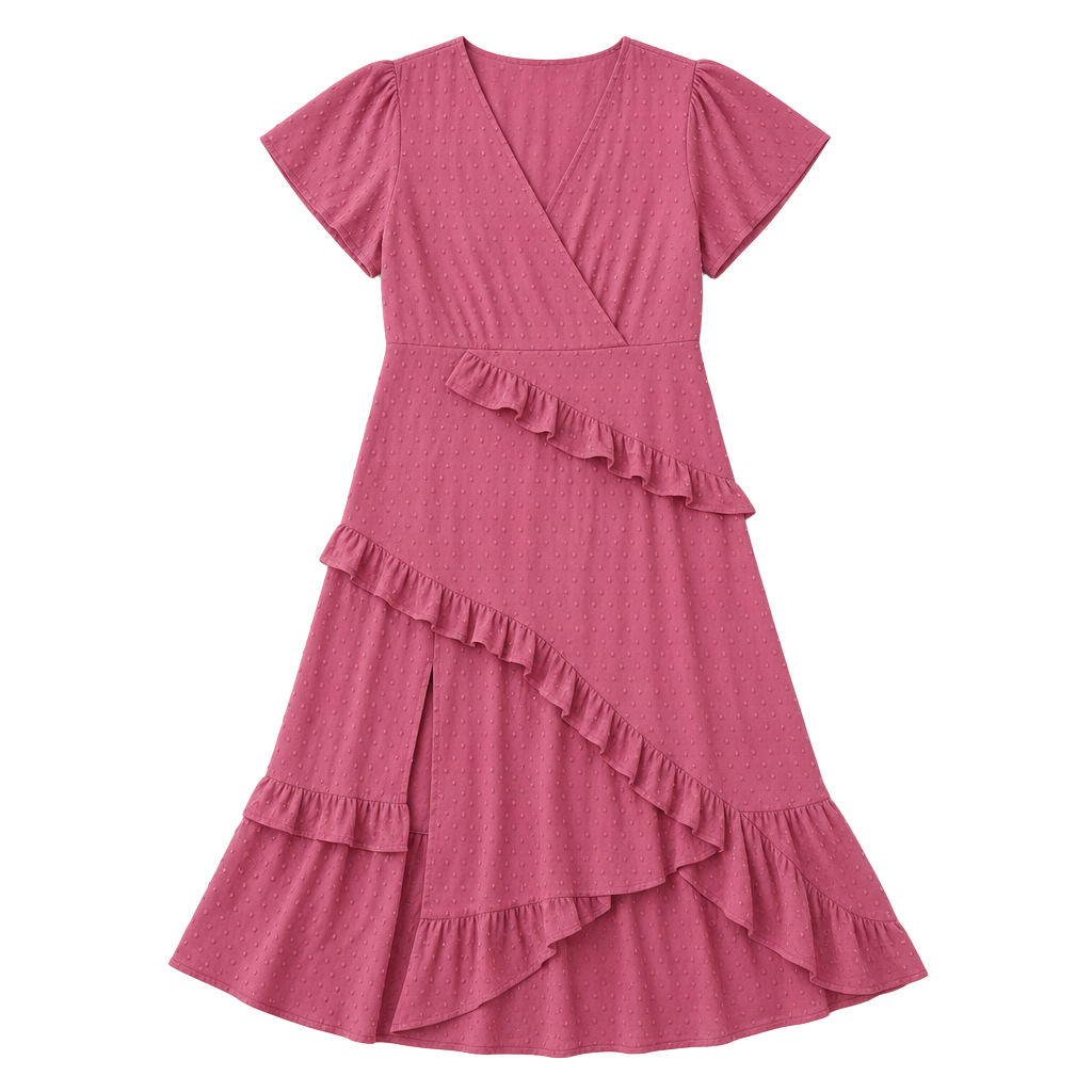 Lulus Dale Rose Pink Swiss Dot Ruffle Asymmetrical Midi Dress Size M
1