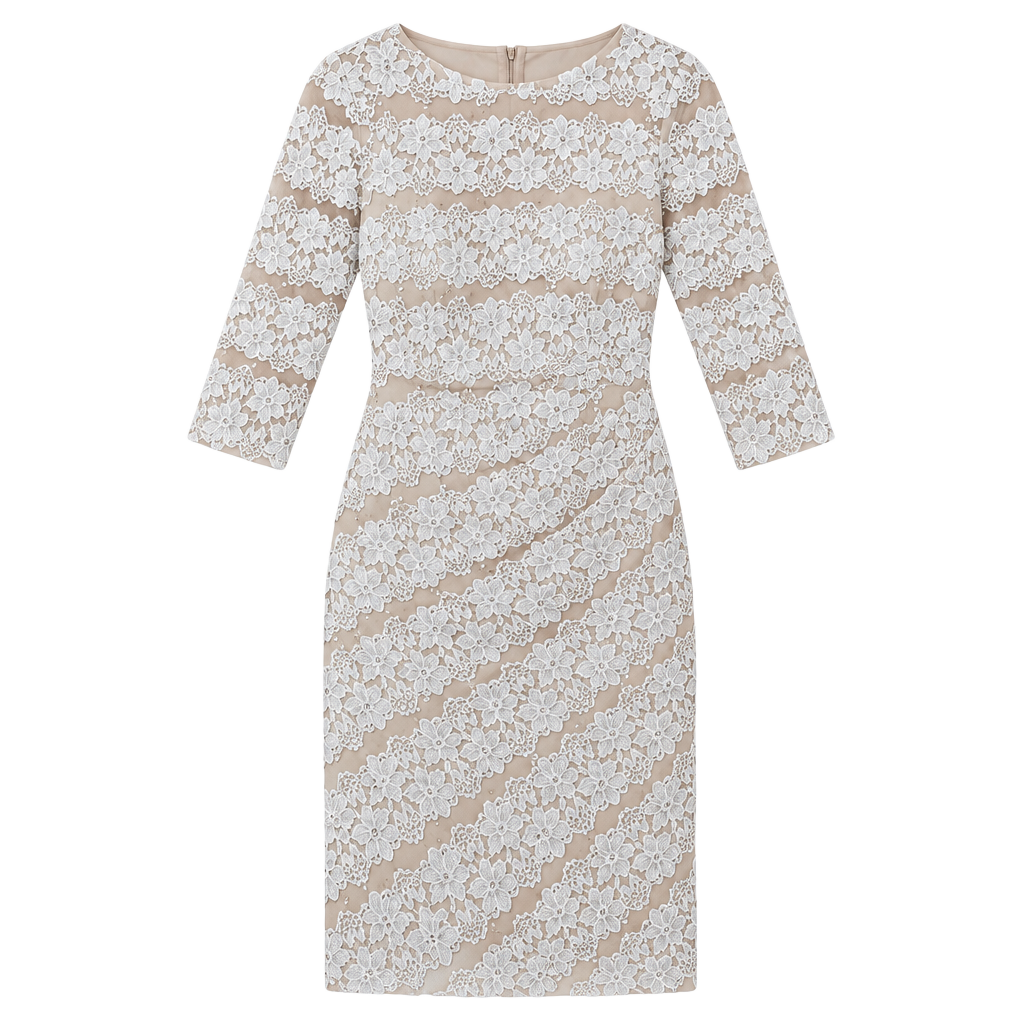 JH Evenings Taupe Sequin Lace Sheath Dress 3/4 Sleeve Cocktail Size 8 NWT 1