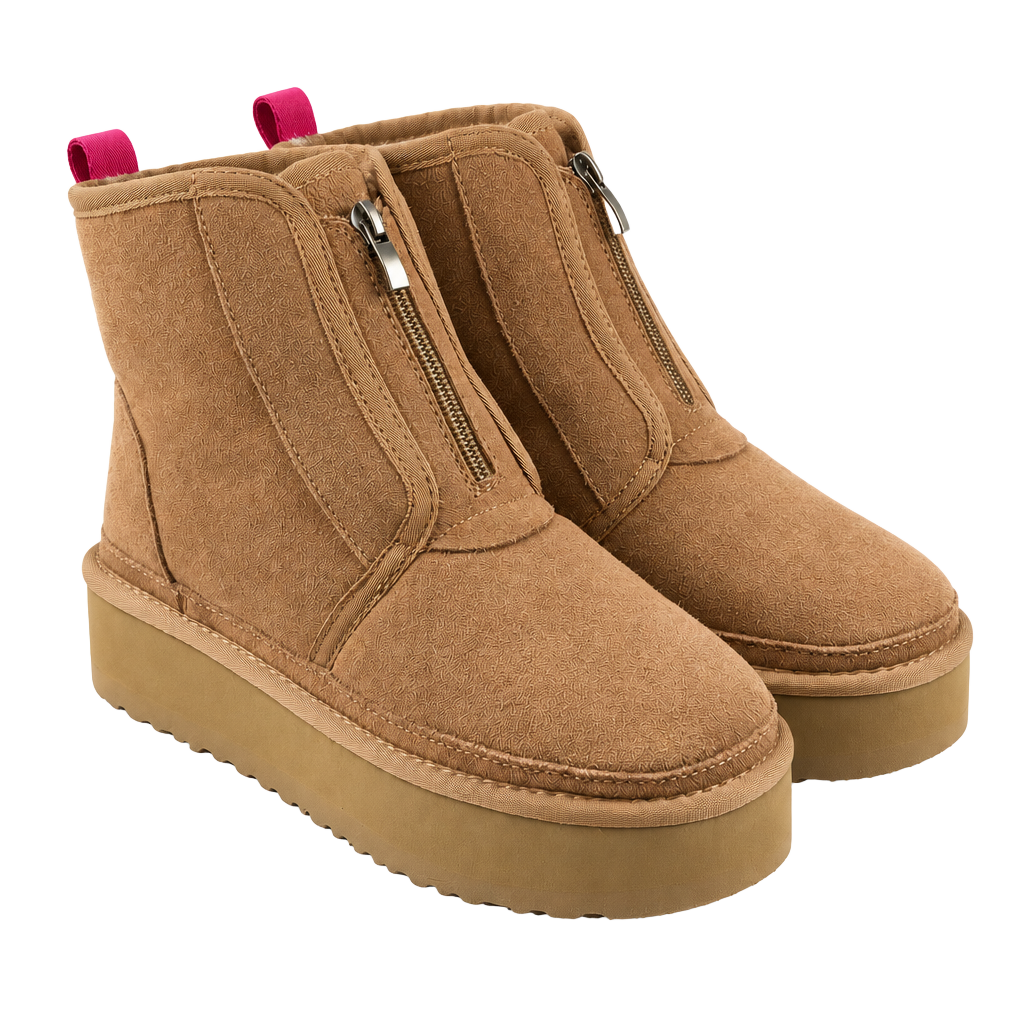 UGG Neumel Zip Platform Boots Chestnut Suede Sheepskin Women’s Size 8 1