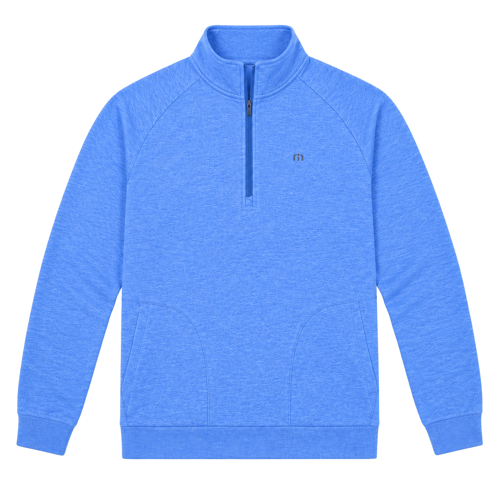 TravisMathew Men’s XL Blue Heather Quarter Zip Golf Pullover Pockets 1