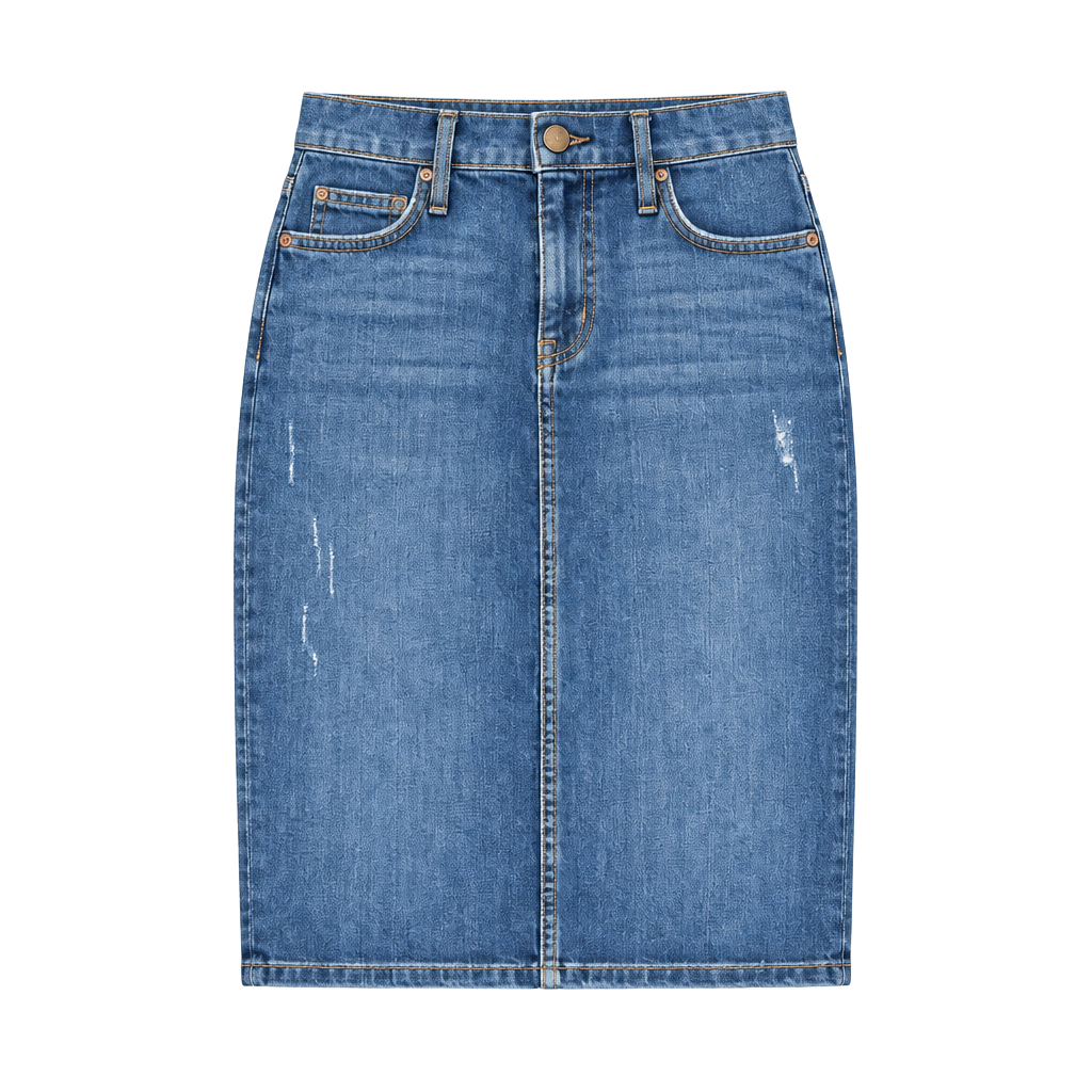 Current/Elliott Denim Pencil Skirt Distressed Blue Jean Back Slit Size 27 1