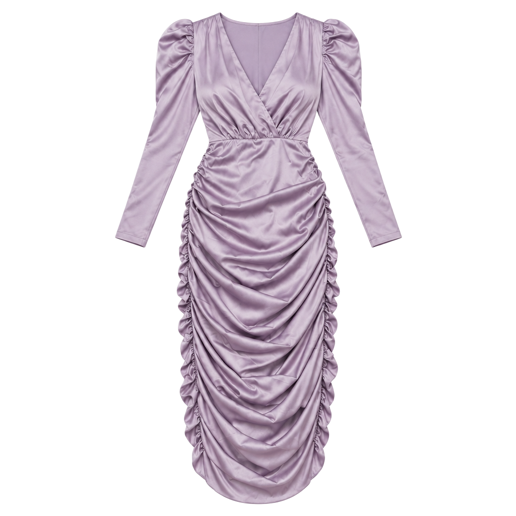 AX Paris Dusty Pink Satin Ruched Midi Dress V Neck Long Sleeve UK 14 1