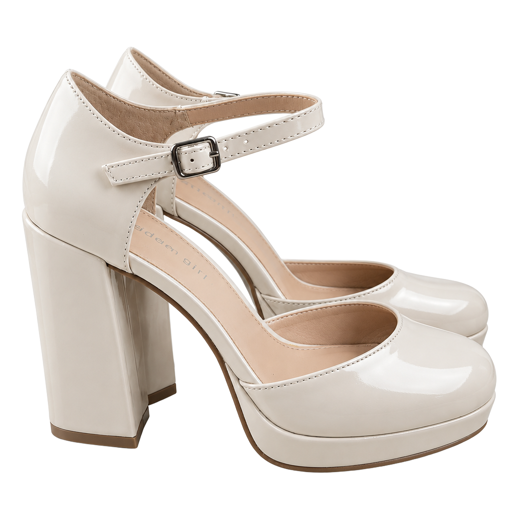 Madden Girl Unaa Pump Size 7M Bone Patent Platform Block Heel 1