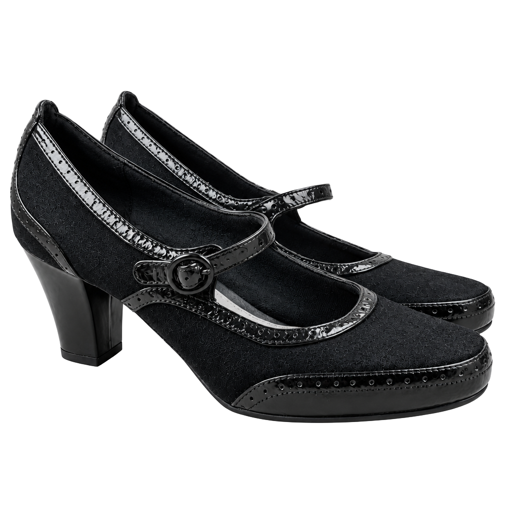 Clarks Artisan Mary Jane Pumps Black Suede Patent Trim Block Heel 9.5M 1