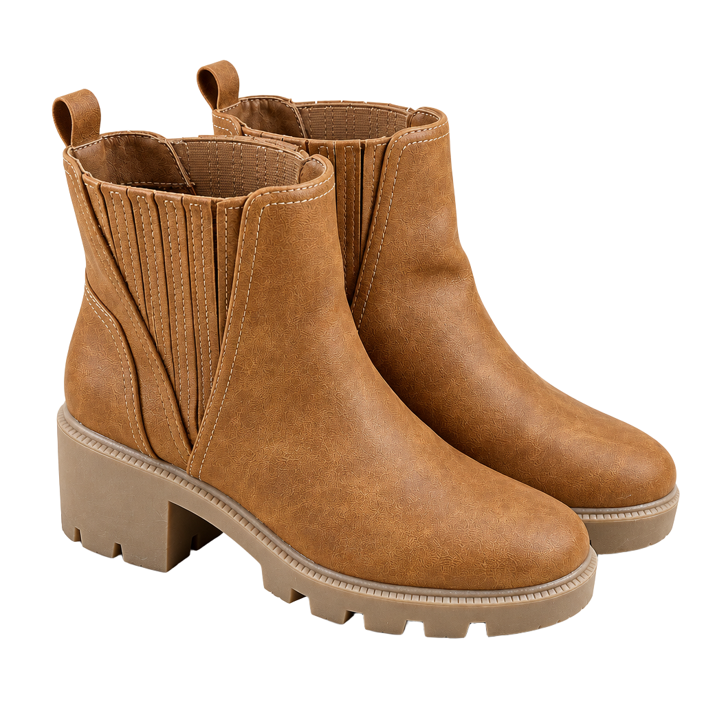 Dolce Vita Noel Chelsea Ankle Boots Tan Brown Lug Sole Block Heel Size 9 1
