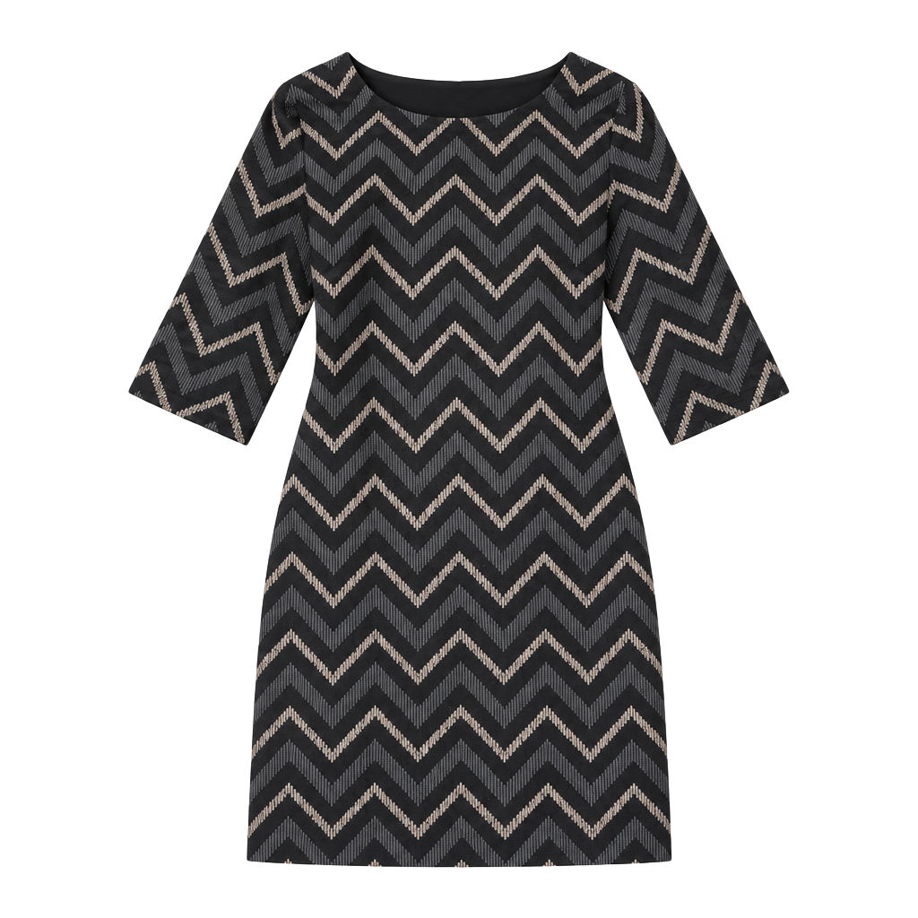 Sandra Darren Metallic Chevron Sheath Dress 3/4 Sleeve Black Size 16 1