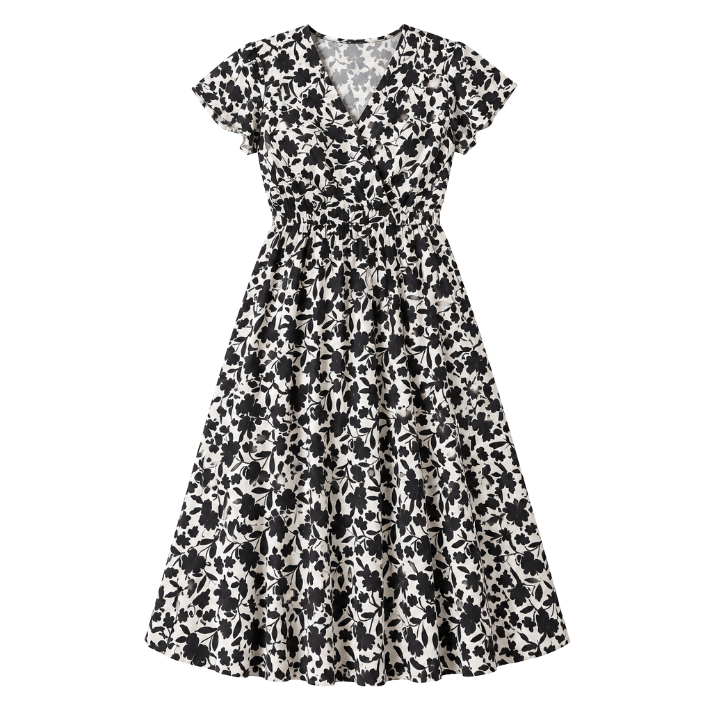 Maggy London Woman Floral Pleated Wrap Midi Dress Black White Plus 20W 1
