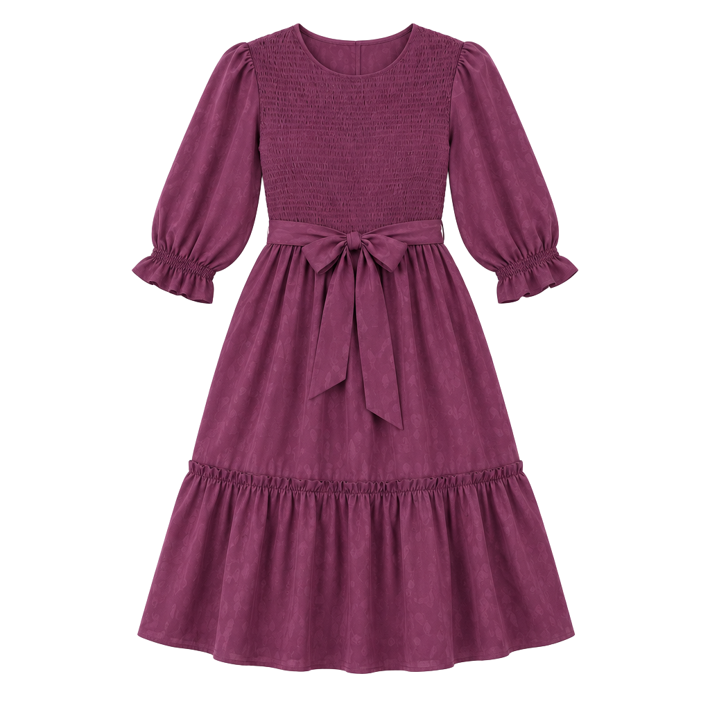 Rachel Parcell Burgundy Smocked Long Sleeve Tie Waist Mini Dress Large 1