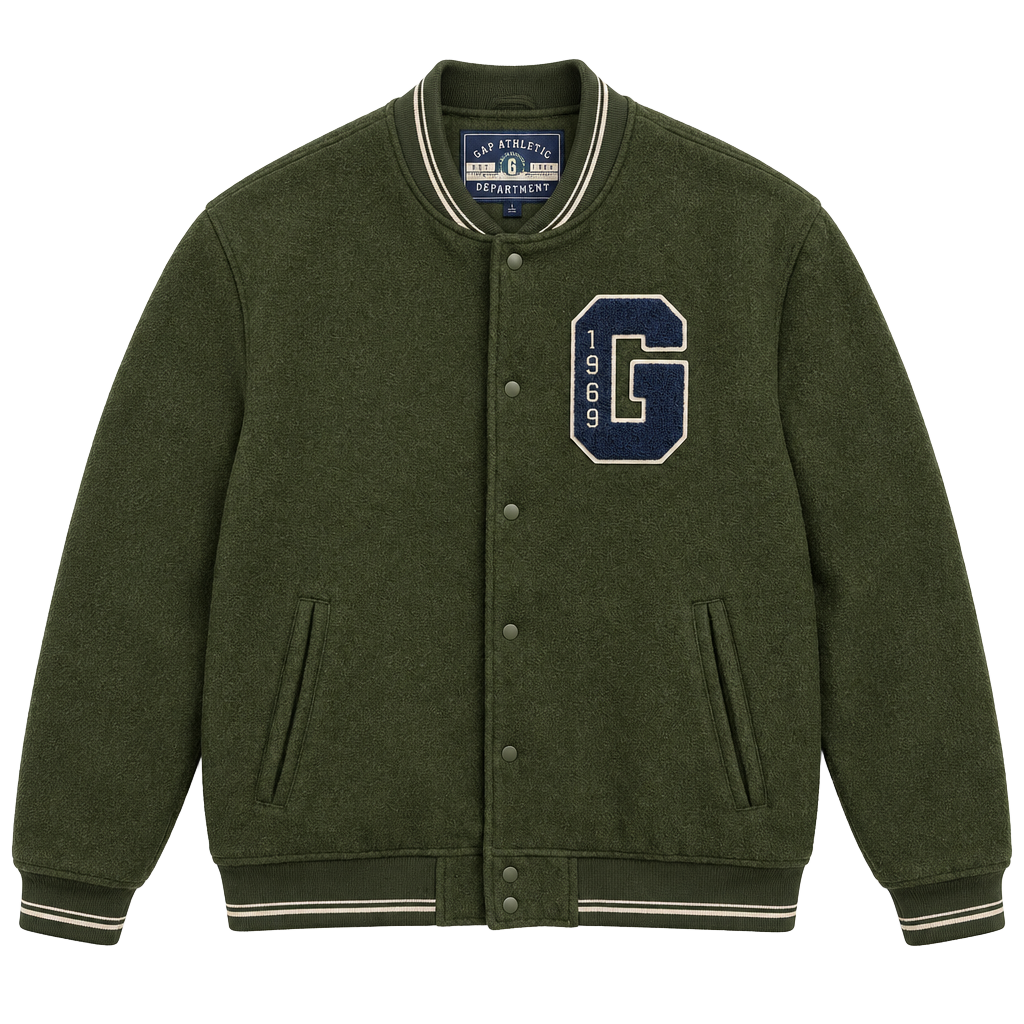Gap Wool Blend Varsity Bomber Jacket Size L Green 1