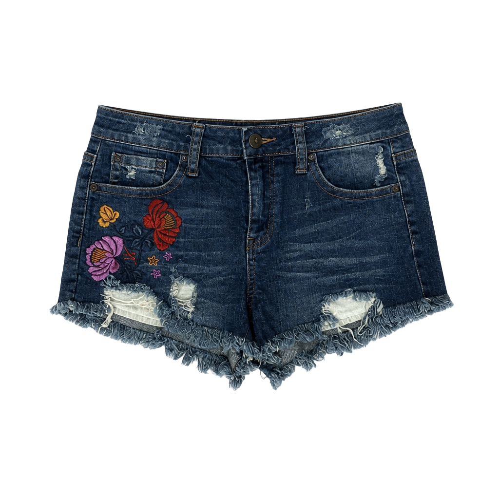 ZCO Jeans Premium Floral Embroidered Distressed Cut-Off Jean Shorts Size 7 1