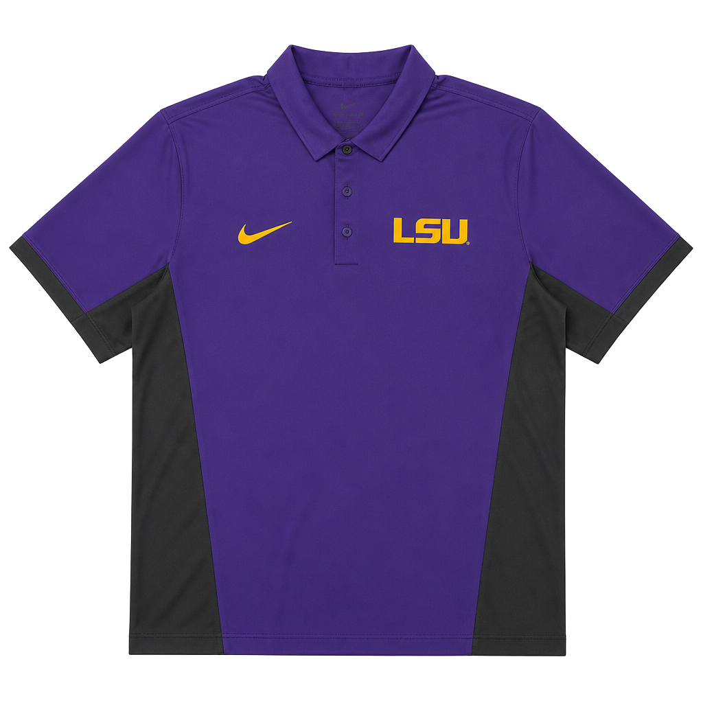 Nike Men's LSU Tigers Dri-FIT Performance Golf Polo Shirt Purple Gold XXL 1