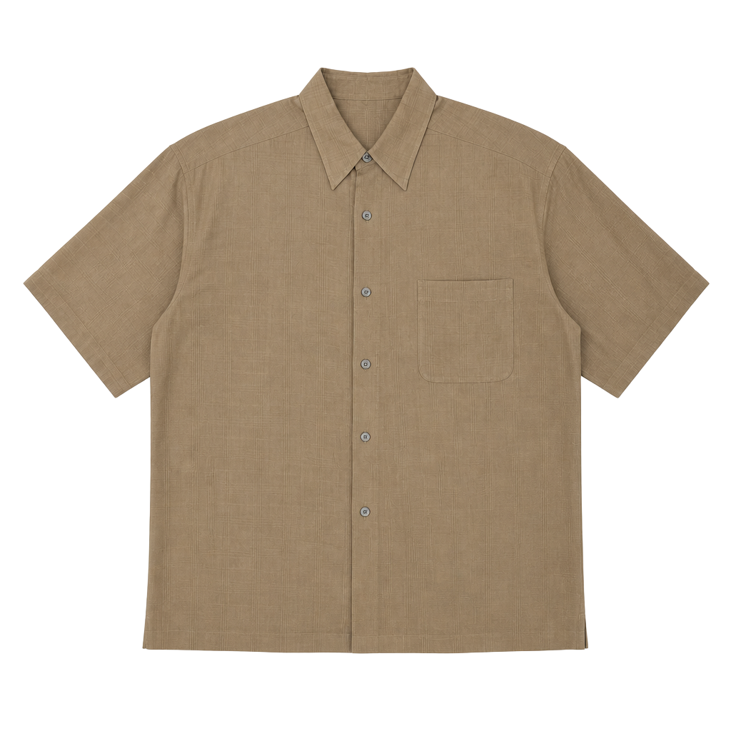 Claiborne Mens Tan Short Sleeve 100% Silk Button Down Shirt 1