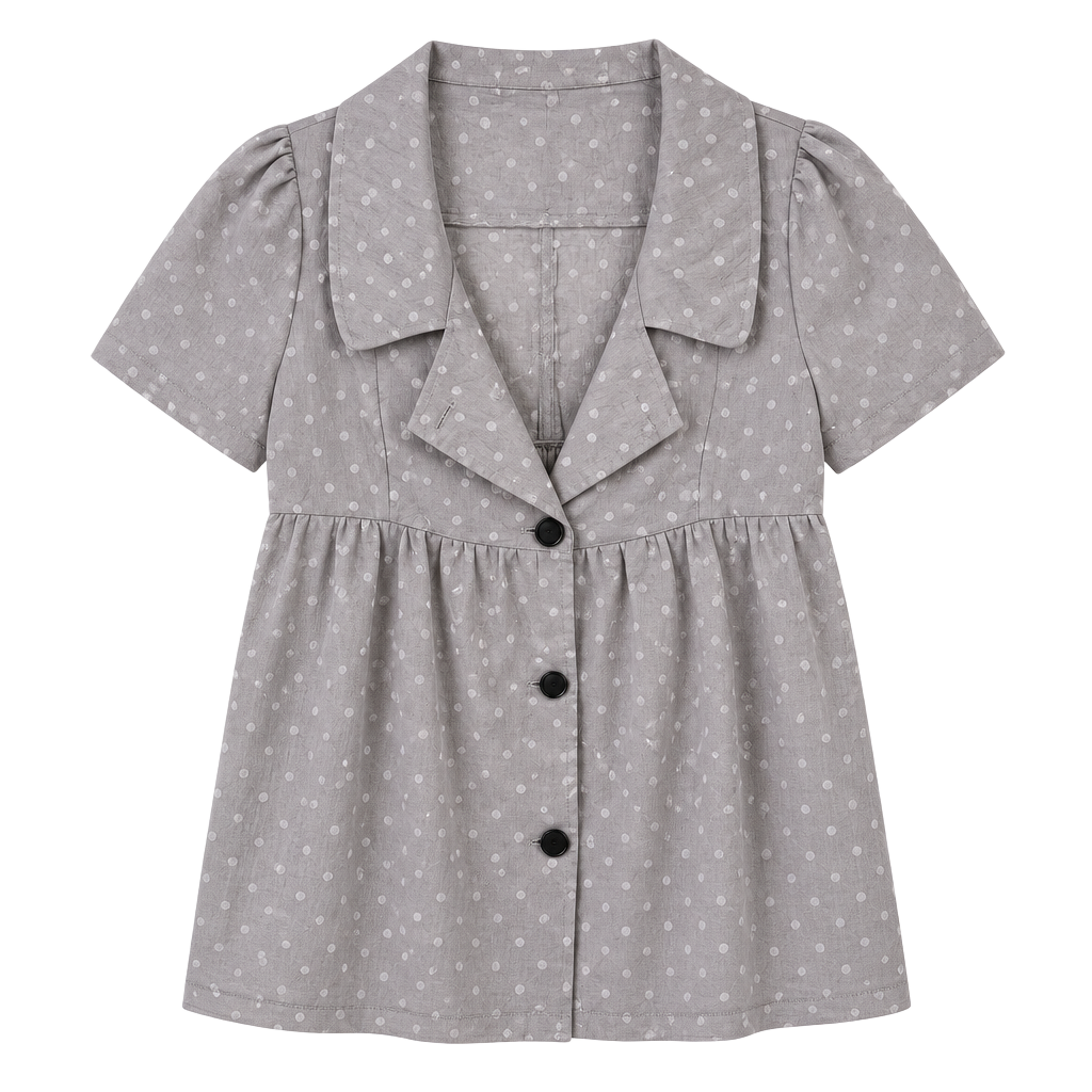 Aiangel Blouse Size M Gray Polka Dot Cotton Silk Short Sleeve 1