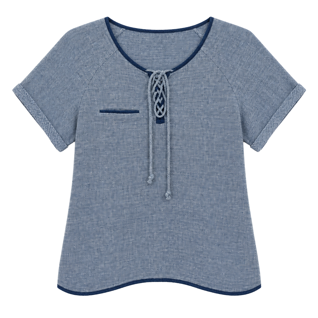 FRAME Shirt Size S Blue Linen Cotton Lace Up Top 1