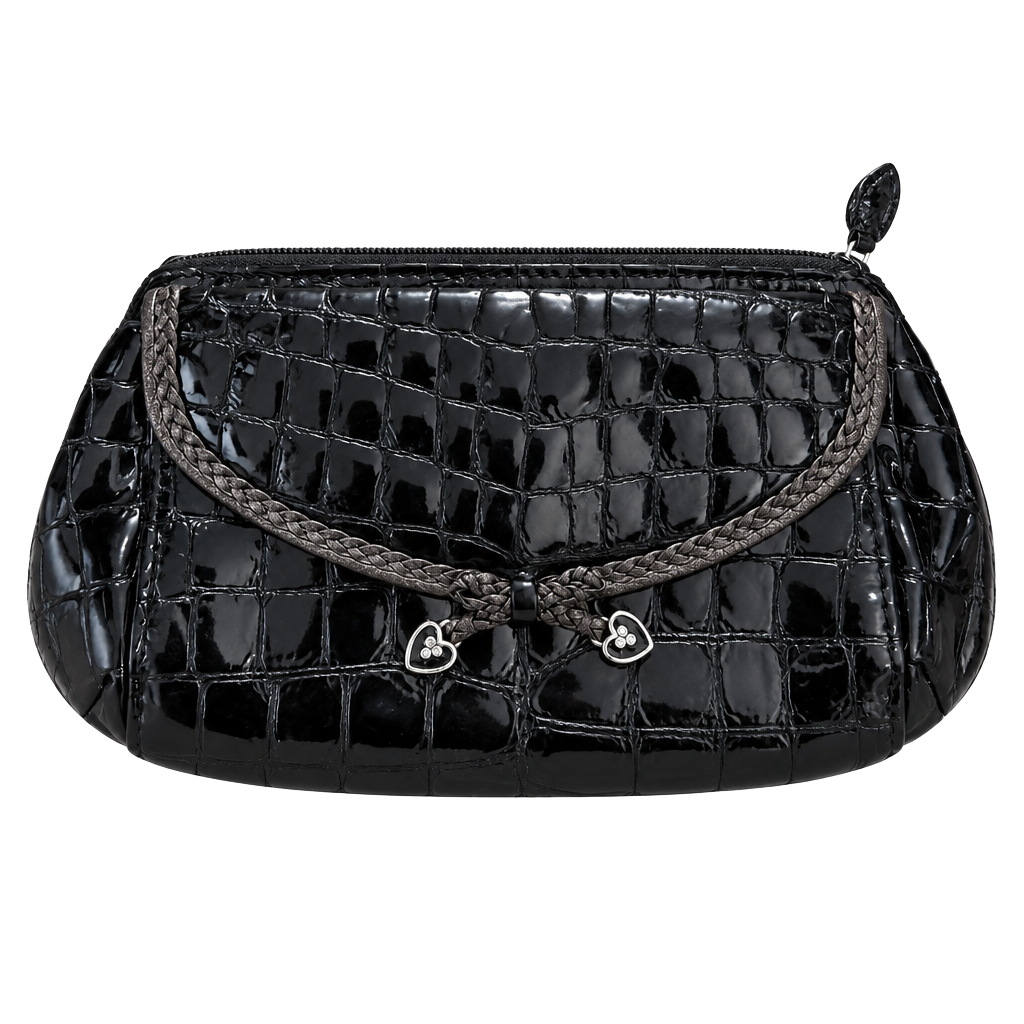 Brighton Ophelia Croc Embossed Patent Leather Wallet Pouch Black 1