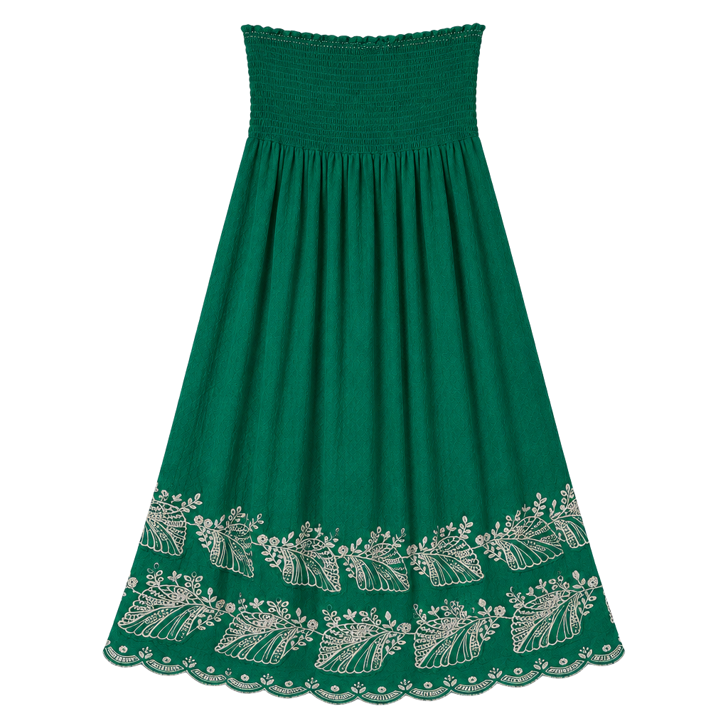 Sweet by Miss Me Dress Size L Green Embroidered Strapless Smocked 1