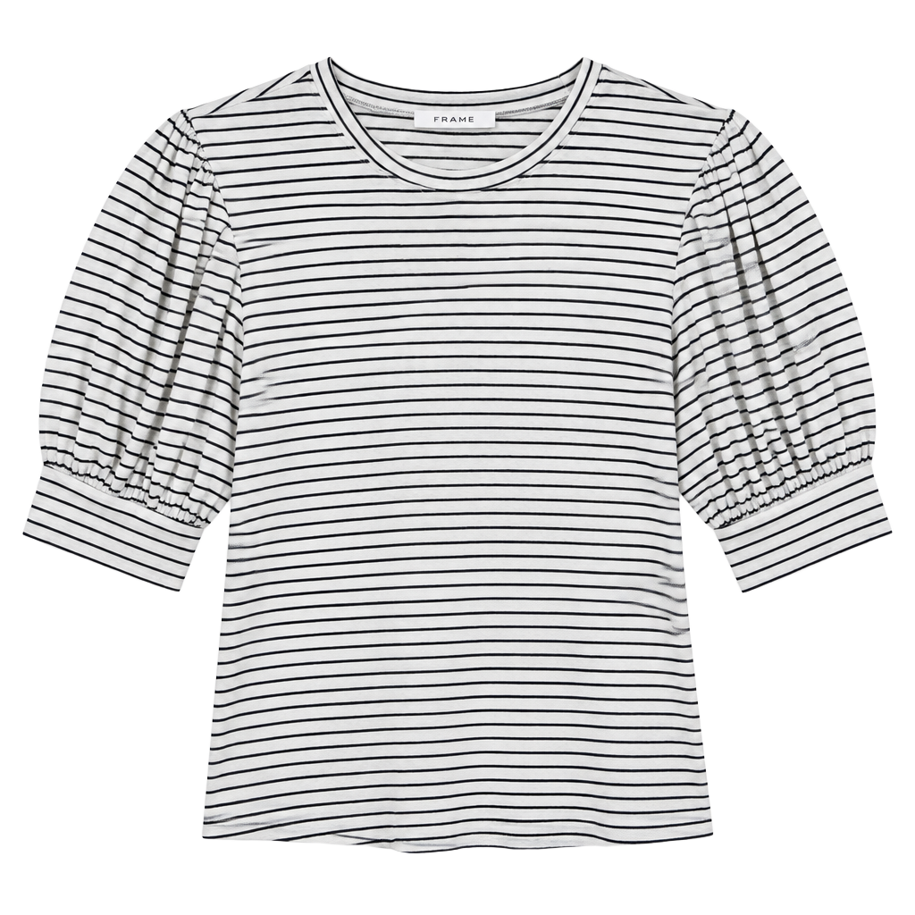 FRAME Balloon Sleeve Striped Tee Size S/P Black White 1