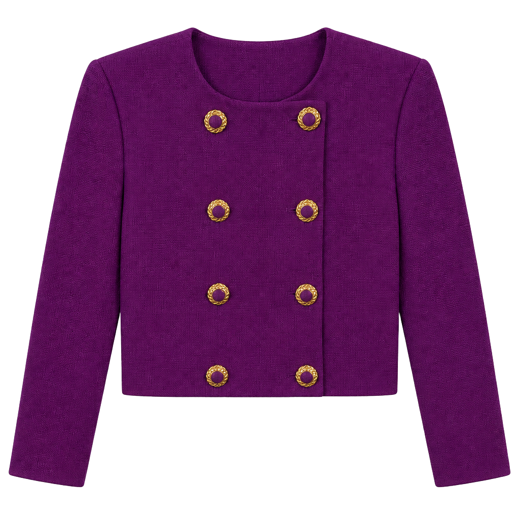 St. John Knit Jacket Size 10 Purple Double Breasted Gold Buttons 1