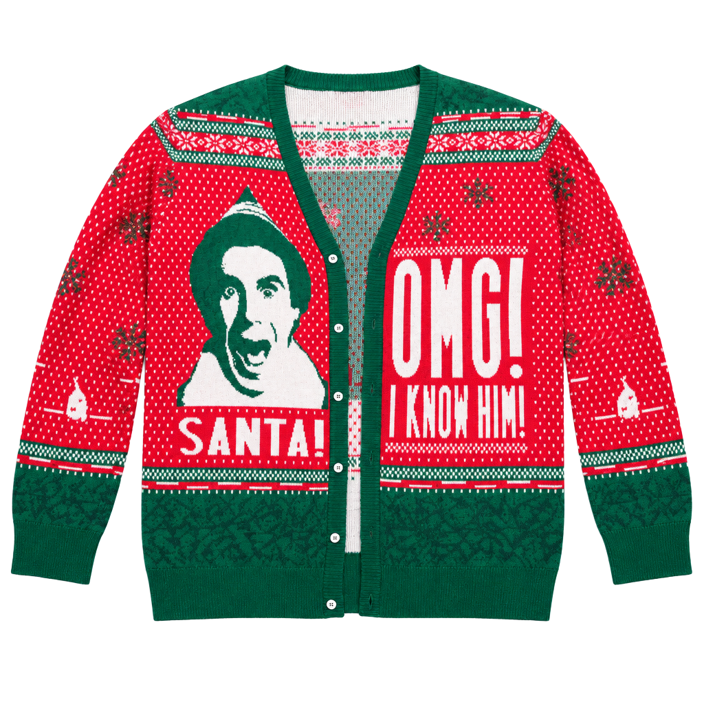 A-Elf Men's OMG! Santa! I Know Him! Christmas Cardigan Sweater Red/Green (XXL)
1