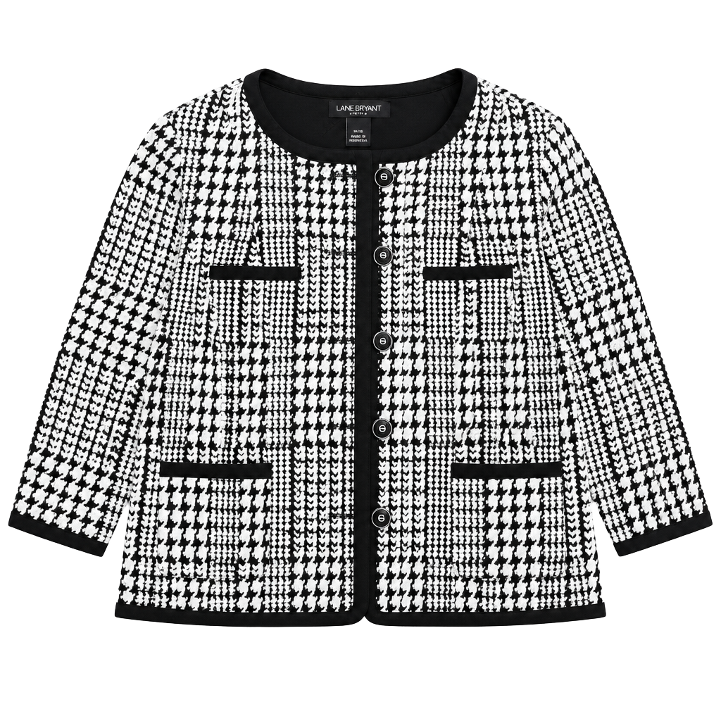 A- Lane Bryant Houndstooth Jacket Size 14/16 Black White Cotton Blend 1