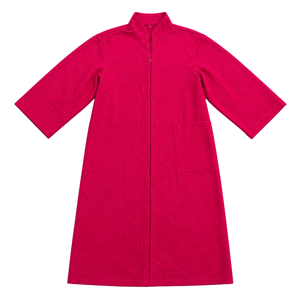 Z- Natori Private Luxuries Robe Size S Red Quilted Zip Front Lounge 1
