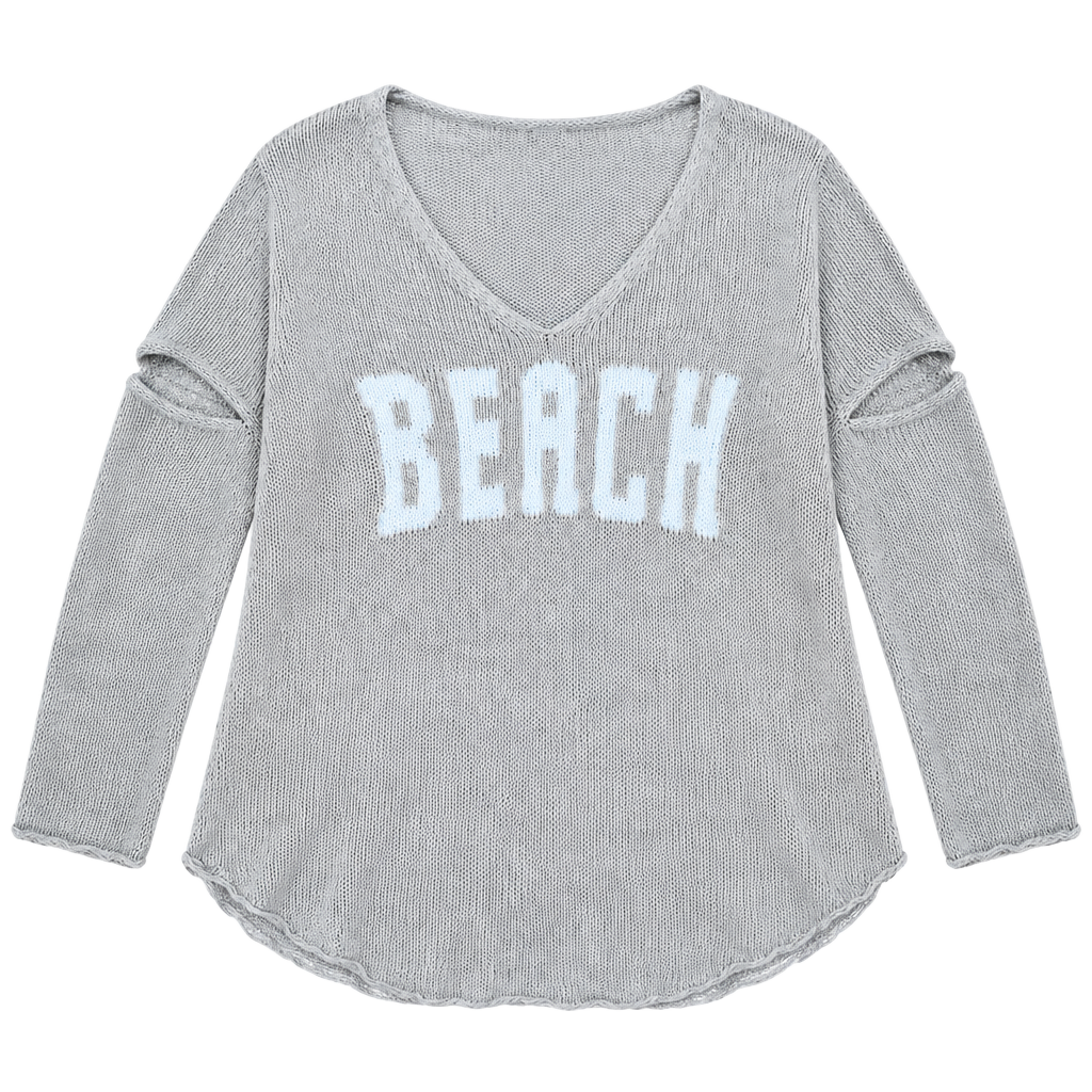 Z- Miracle Beach Knit Sweater Size L Beige V-Neck Long Sleeve 1