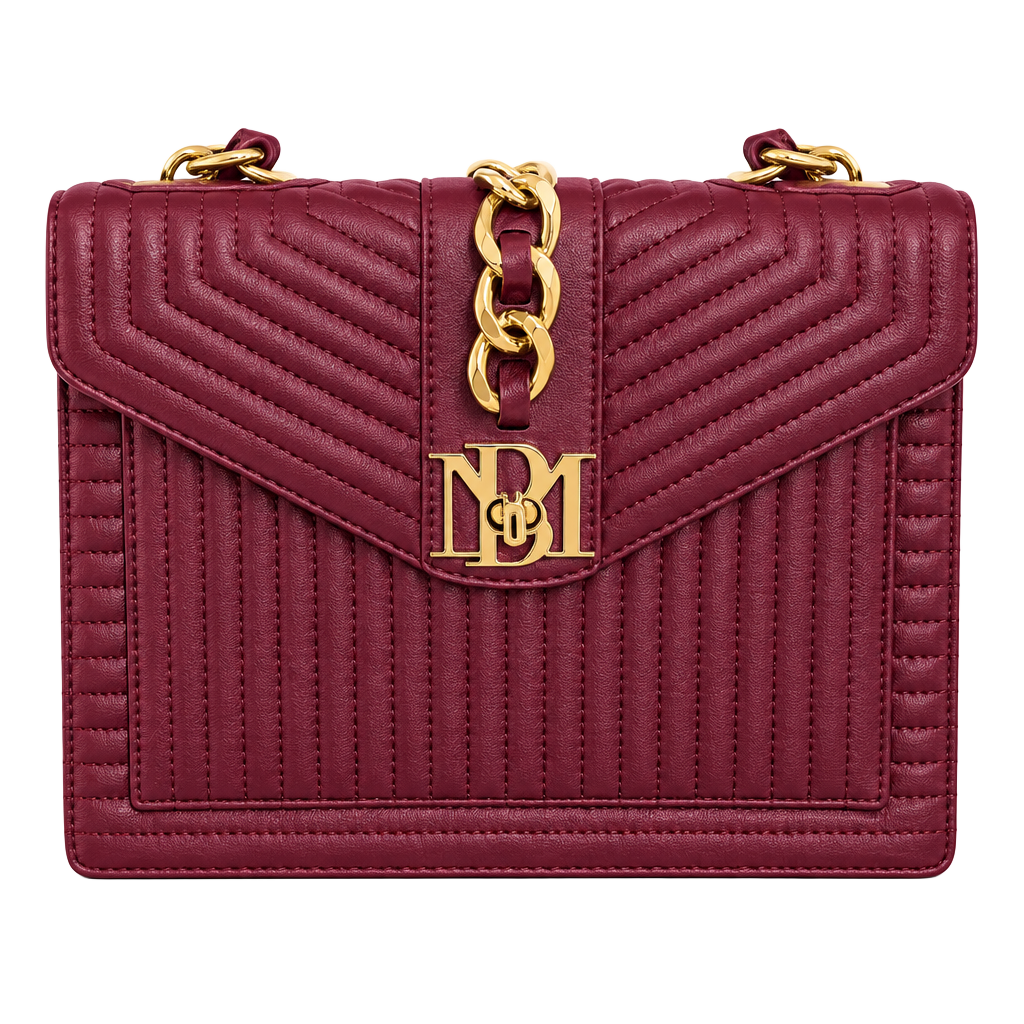 N Dism Women's Quilted Crossbody Bag Burgundy Gold Chain 1